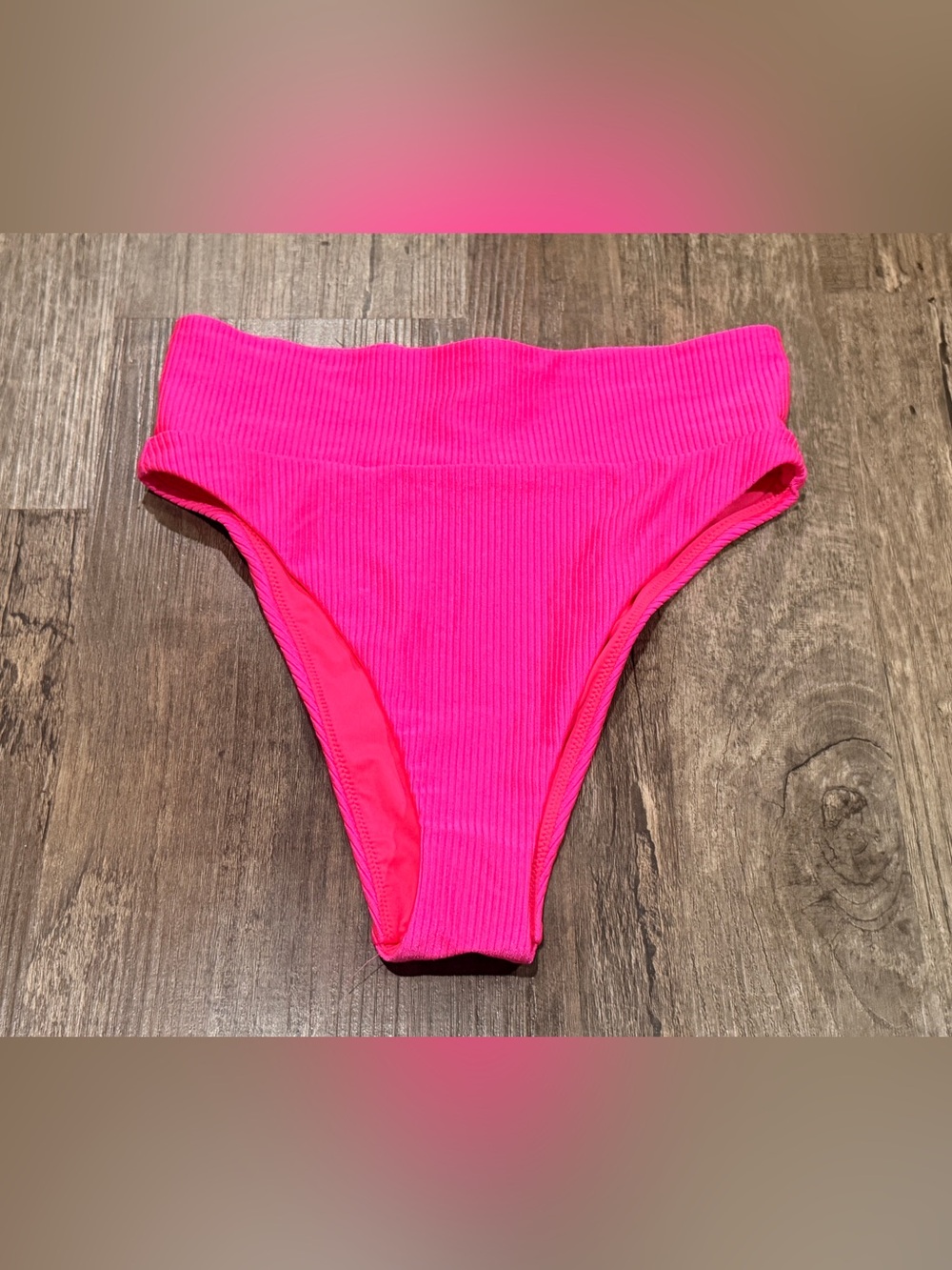 aerie Ribbed High-Rise Bikini Bottoms - Hot Pink